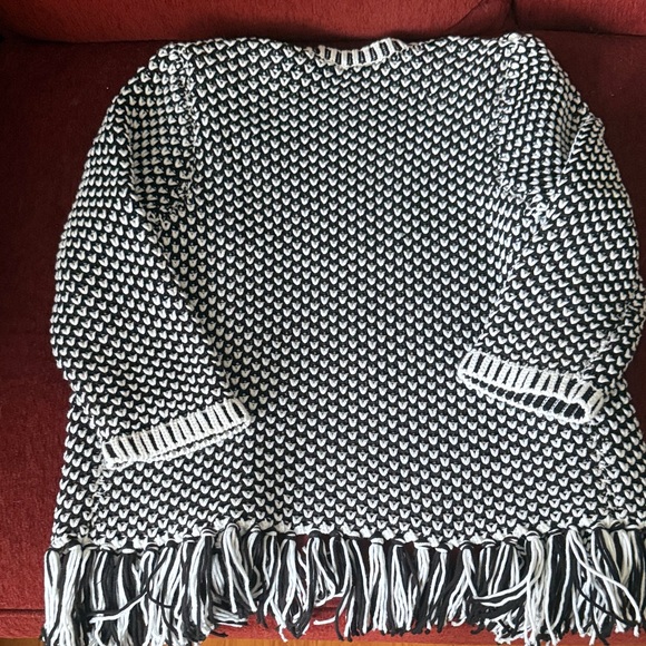 Chico's Black & White Fringe Knit Open Cardigan - Picture 4 of 4